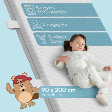 Ліжко дитяче Bellabino Vils 90x200 см – ліжко для малюків з бортиками та ламелями – ліжко Монтессорі з масиву сосни – біле для хлопчиків та дівчаток з місцем для зберігання (без ящика)