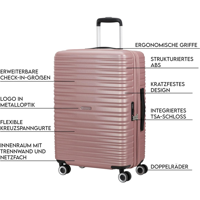 Набір валіз American Tourister Aerotech (3 шт.) - ручна поклажа, середній, великий, розширюваний, з TSA-замком, блакитний/рожевий (металік)