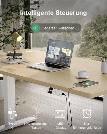 Регульований стіл Devoko 200x80 см з USB-C, електричний, для дому та офісу, білий (200 x 80 см, дуб)