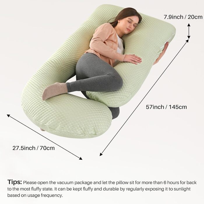 Подушка для вагітних GKXLH - J-подібна подушка для підтримки спини, живота та стегон. Знімний чохол з ефектом охолодження (Iced Bean Green)