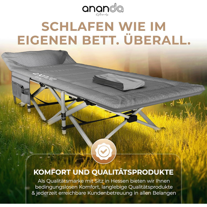Розкладне похідне ліжко Feldbett з матрацом та простидлом з бавовни, кемпінгове ліжко для дорослих 190x70 см, витримує до 200 кг