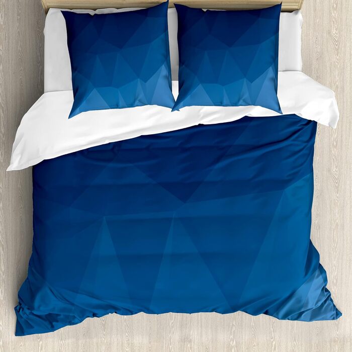 Синій набір підковдр для односпальних ліжок, абстрактне синє орігамі омбре, захист від кліщів для алергіків, придатний для наволочки, (200 см x 200 см - 80 x 80 см, кобальт-синій-синій-фіолетовий-синій)