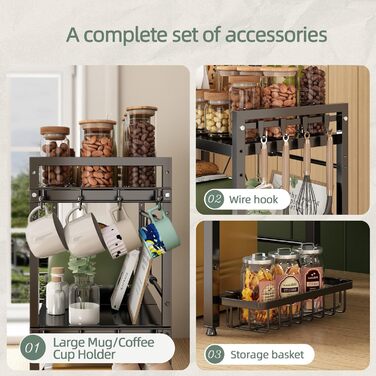 Регульована полиця для мікрохвильової печі NETEL 3-ярусна, чорна, висувна 40-60 см, з кошиками