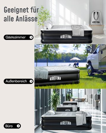 Надувне ліжко Airefina на 2 особи з самонадувною системою та вбудованим насосом, для кемпінгу та дому, міцне гостьове ліжко - 203 x 152 x 46 см