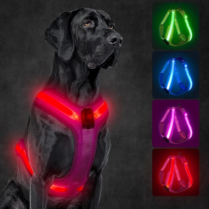 Світлодіодна шлейка для собак KOSKILL, акумуляторна, з підсвічуванням, світловідбиваюча, для нічних прогулянок (XL, рожева)