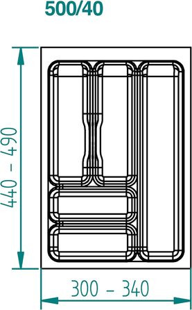 Вставка для шухляди для столових приборів 40 мм, Ш300-340мм Д440-490мм (50 символів)
