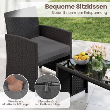 Садовий набір меблів COSTWAY з ротангу для балкона та тераси: диван, 2 крісла, стіл, подушки (сірий + чорний)