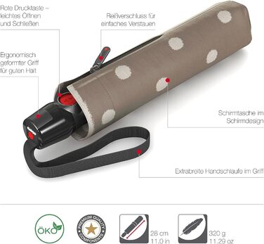 Складна парасолька Knirps T.200 Duomatic відкриття-закриття-автоматичний, складний, захист від шторму, вітрозахисний, 28 см, Dot Art Taupe