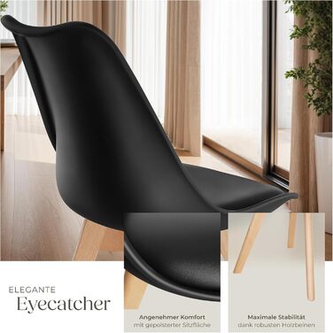 Тектейк® Комплект обідніх стільців Frederikke II (6 шт.), чорний, сучасний дизайн, для кухні, вітальні, офісу, скандинавський стиль