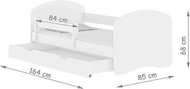 Дитяче ліжко з матрацом і ящиком для зберігання - НОВИНКА, 140/160/180/190 Різні мотиви для хлопчика Білий (160x80, Єдиноріг)