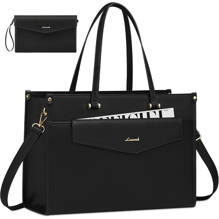 Сумка для ноутбука LOVEVOOK для жінок, водонепроникна, велика, сумка-шопер, ділова, шкіряна, для навчання, 15.6 дюймів, чорна, бежева, коричнева