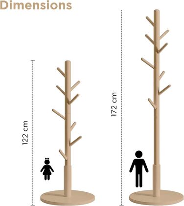 Дерев'яний вішак для одягу Edihome з 8 гачками, 172 x 38 x 38 см, для прихожей, коридору або спальні
