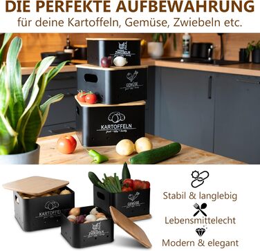 Коробки для зберігання картоплі та овочів MNKsolution (3 шт.) - Чорні контейнери для картоплі, овочів, цибулі та часнику - Органайзер для кухні
