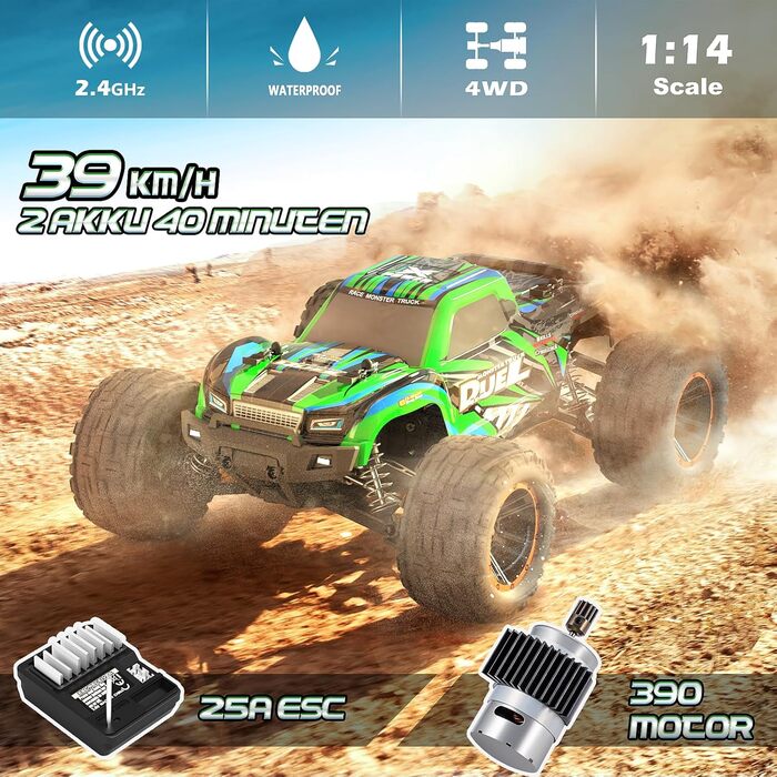 Радіокерований позашляховик HBX 1:14 4WD 39 км/год, RC монстр-трак, водонепроникний, для дітей та дорослих