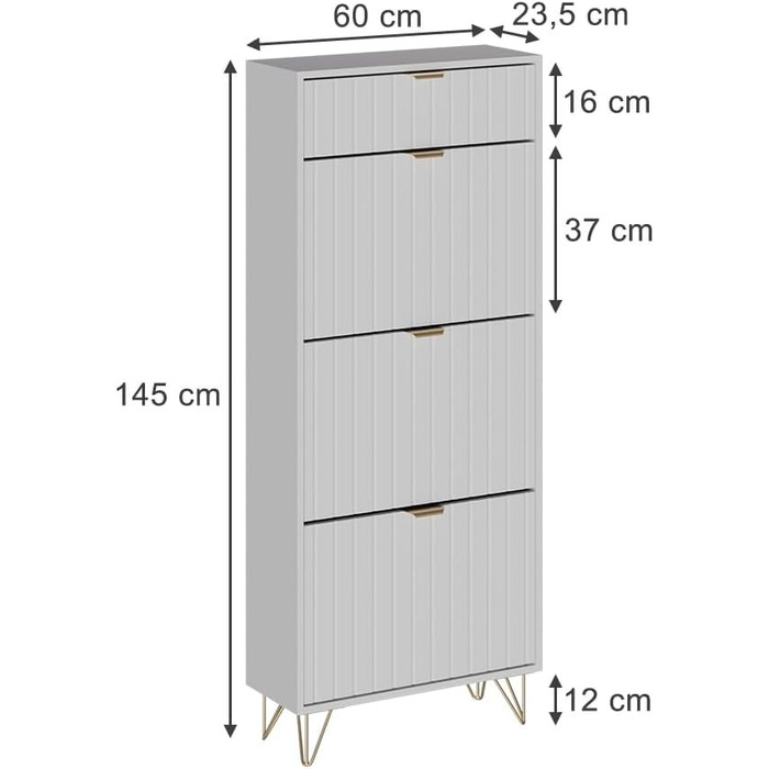 Шафа для взуття Vicco Helge, 60 x 145 см, 3 відділення, білий
