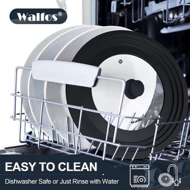 Універсальна кришка для каструль та сковорідок Walfos зі скляним куполом та силіконовим обідком, Ø 33, 36, 38 см, термостійка, чорна