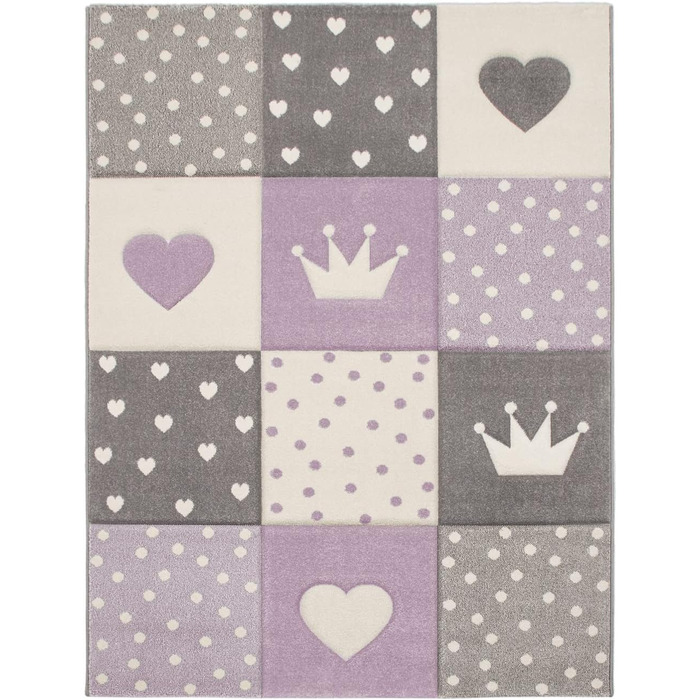 Дитячий килимок Ігрові килимки Шашки Dots Stars Hearts Пастельний фіолетово-сірий, Розмір (240 см x 340 см)