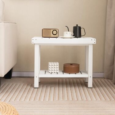 Двоступінчата душова лавка GOPLUS з підставкою для речей, біло-коричнева, 61 x 31 x 49 см