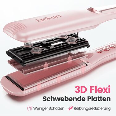 Випрямляч для волосся 2-в-1 Dekuri: випрямлення та завивання, титанова пластина, швидкий нагрів 30с, LED дисплей, іонізація, 120-230°C, чорний/рожевий