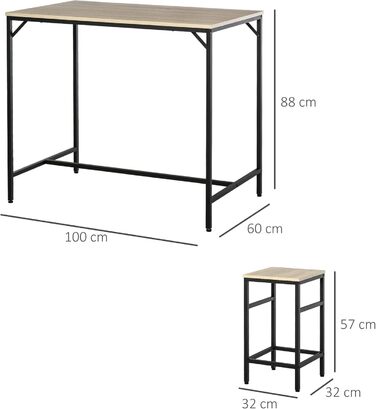 Набір барних столів HOMCOM 1 стіл (100x60x88 см) 4 табуретки (32x32x57 см), Black & Oak