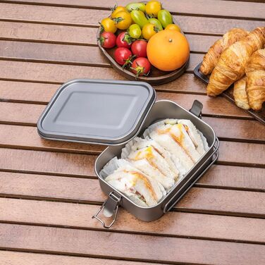 Ланчбокс iBasingo 800 мл з кришкою та ручкою – герметичний бенто-контейнер для кемпінгу, відпочинку та офісу. Харчовий посуд для їжі на винос – придатний для миття в посудомийній машині. Модель Ti2081C