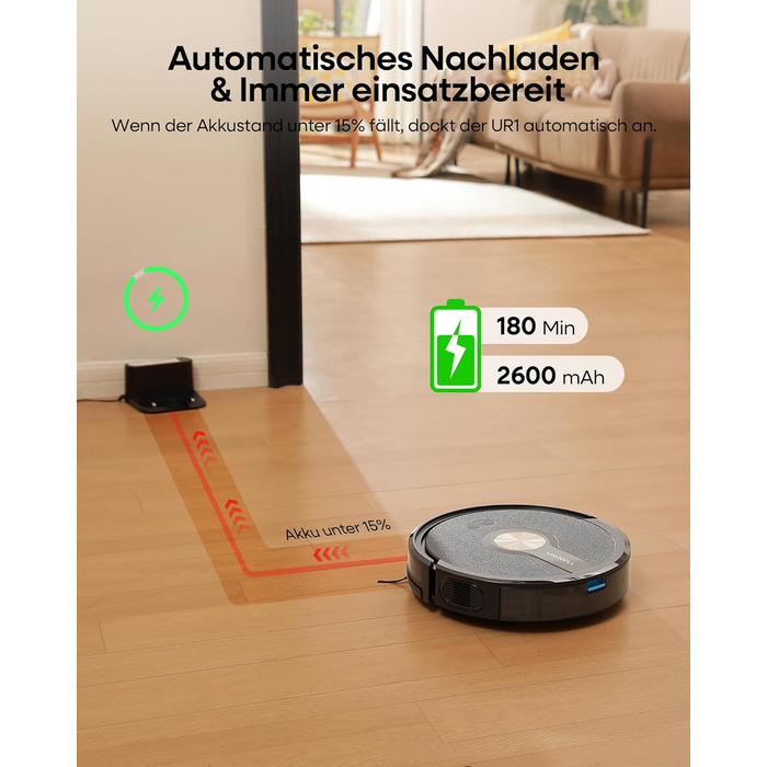 Робот-пилосос з функцією миття 5000Pa, 3-в-1 з часом роботи 180 хвилин, для прибирання шерсті тварин та килимів, з керуванням через додаток, чорний