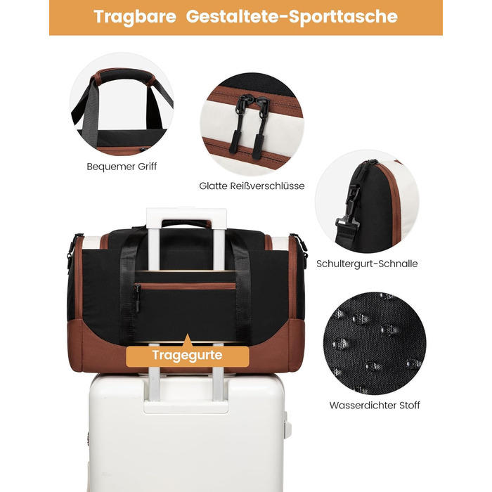 Спортивна сумка LOVEVOOK для жінок, 30л з відділенням для взуття та мокрих речей, невелика сумка для спортзалу, плавання, сауни, ручної поклажі для спорту, фітнесу, тренувань та подорожей, водонепроникна дорожня сумка-мішок (B-бежевий, коричневий, чорний,