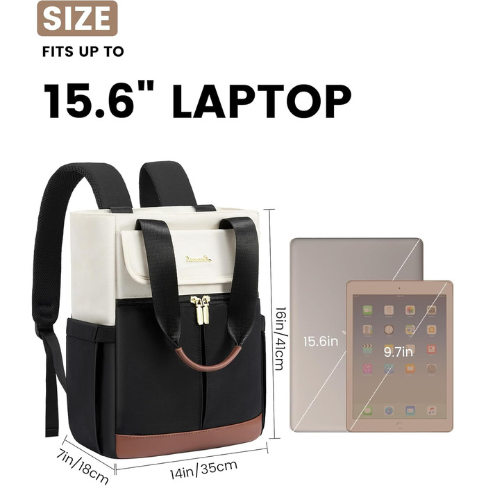 Жіночий рюкзак LOVEVOOK: компактний, водонепроникний, для ноутбука 15.6 дюймів, у стилях beige, black, brown