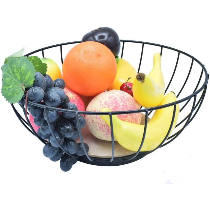 Металевий кошик чорний, дерев'яна основа, для зберігання фруктів, овочів, булочок, 24