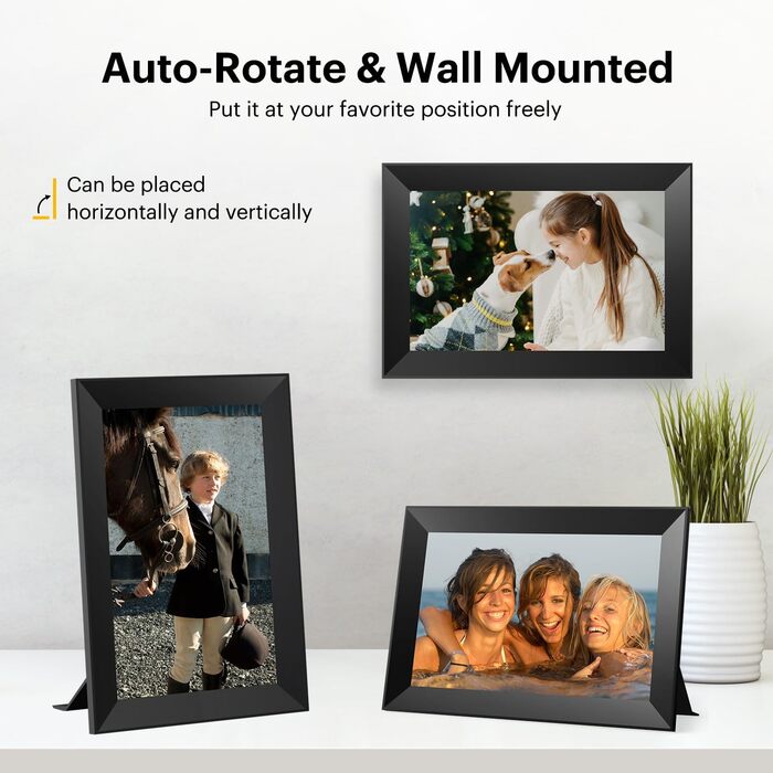 Цифровий фоторамка Kodak 10.1 дюймів з Wi-Fi, HD IPS-сенсорний екран, 32 ГБ пам'яті, автоматичне обертання зображень, можливість ділитися фото та відео через додаток, чорний