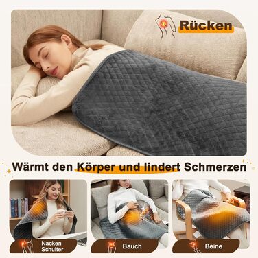 Електричний гріючий килимок XXXL (80 x 60 см) з автовимкненням, 6 температурних режимів, 4 налаштування часу для спини, плечей, живота, ніг, швидкий нагрів, можна прати в машині