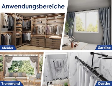 Телескопічний карниз-розпірка для штор 310-360 см, матовий чорний, Ø 32 мм, без свердління для ванної кімнати та балкона