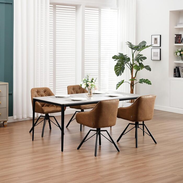 Крісло для їдальні WOLTU EZS61br-1 (світло-коричневе), 6 шт. в наборі: обертове, з підлокітниками, штучна шкіра, для кухні, вітальні, їдальні