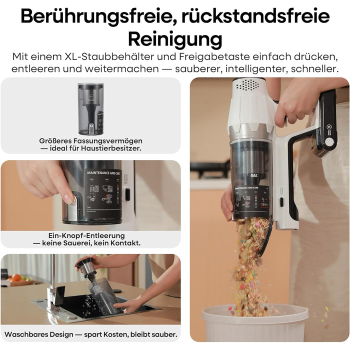 Акумуляторний пилосос ElecKeys 48000 Па, 580 Вт, 65 хв з LED дисплеєм, для підлоги, килимів та шерсті тварин, білий