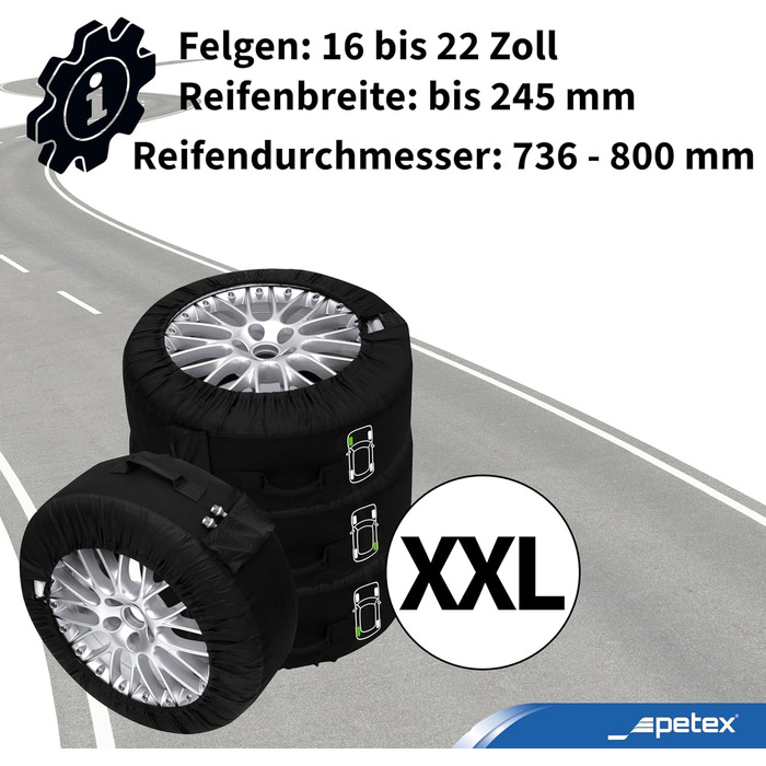 Набір сумок для рейок PETEX Premium чорного кольору, різні розміри (L, XXL)