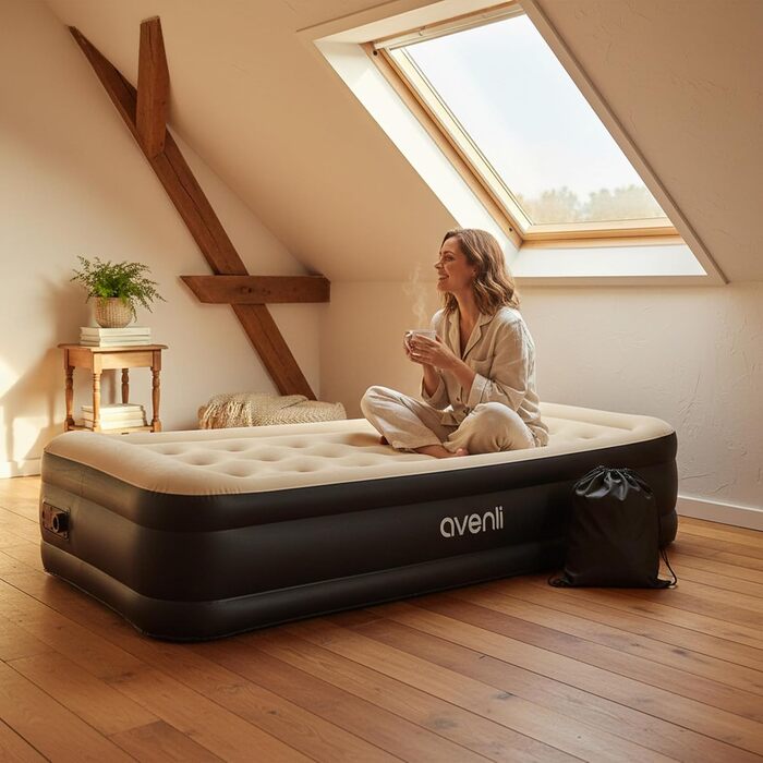 Надувний матрац-ліжко AVENLI для 2 осіб з самонадувною функцією, вбудованим насосом та флацелевою поверхнею (196x97x47 см)