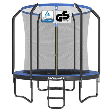 Батут SONGMICS садовий Ø244/305/366/427 см з захисною сіткою, драбиною та м'яким покриттям (244 см, Чорний + Темно-синій)