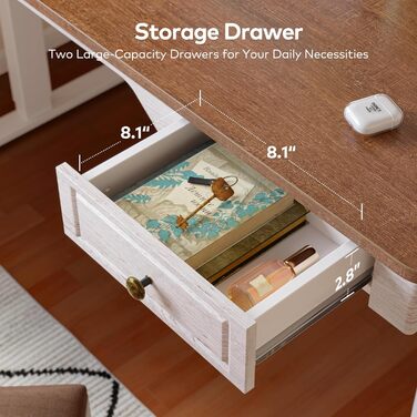 FEZIBO Стол стоячий електричний Mid Century з 2 ящиками, 140 x 60 см. Робочий стіл для дому та офісу з дерев'яною стільницею (світле дерево) та білим каркасом (2 шт.)