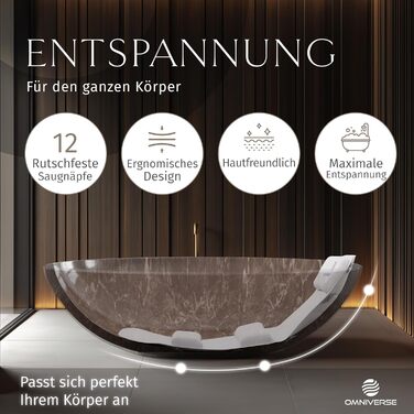Подушка для ванни Omniverse Ganzkörper 125×40 см, для зросту 160–180 см, для гладких поверхонь, швидковисихаюча, для чутливої шкіри, біла