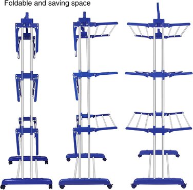 Складна сушильна стійка з нержавіючої сталі Innotic з колесами, портативна, внутрішня/зовнішня, біла/сіра (синій сірий)