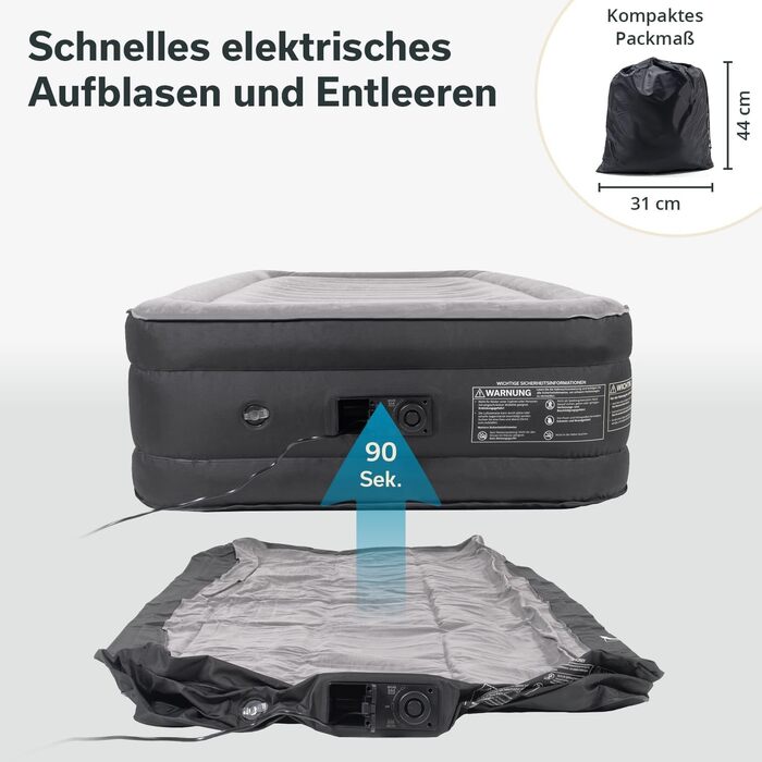 Надувний матрац Skandika Sveja Flex | Самостійно надувний матрац для кемпінгу, 204 x 151 x 43 см, 300 кг, з насосом та сумкою