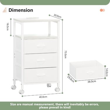 Нічний столик з 3 шухлядами, зарядний станція, 2 розетки AC та 2 USB, з роликами, білий