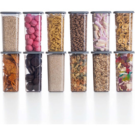 Герметичні контейнери для зберігання продуктів [набір 12 шт], антрацит - Складаються, економія місця для кухні, банки для круп, контейнери для їжі, набір 12 шт (12x1500 мл)