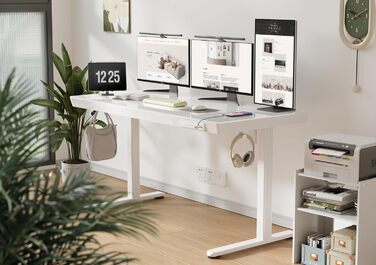 Стол Claiks з регулюванням висоти, 140x60 см, електричний, з склою, для офісу та дому (білий)