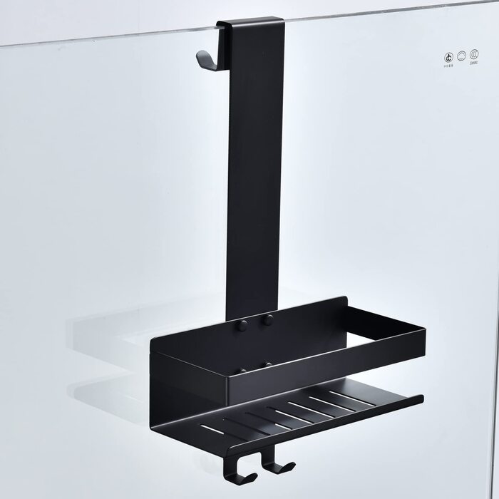 Настінна полиця для душу з нержавіючої сталі SUS304, 2 яруси, з гачками для скляних душових кабін, K07-23MB-2GL