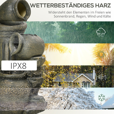 Фонтанчик із регульованим насосом, стійкий до погодних умов, 25 см x 24 см x 60 см, сірий