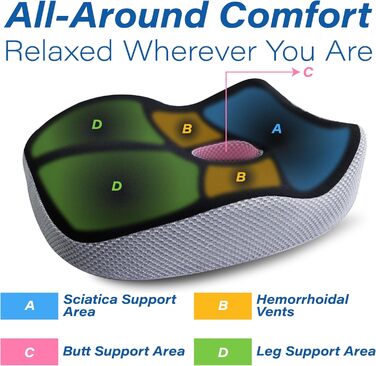 Подушка для сидіння в авто Allaboutsla з Memory Foam для полегшення болю в попереку, велика для коротких водіїв на далеких поїздках - подушка для автомобіля, офісу (чорний & сірий)