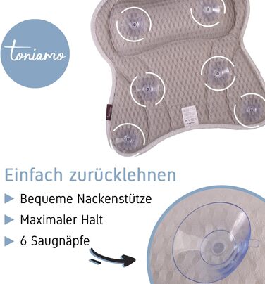 Преміум подушка для ванни з підголовником та підтримкою шиї | Ергономічна подушка для ванни з присосками | Синій (Сірий)