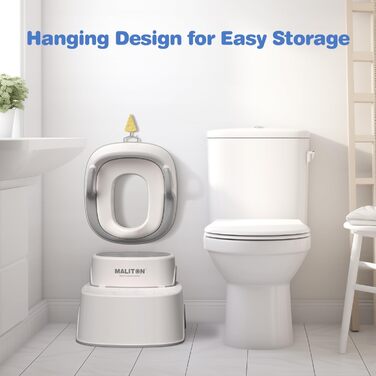 Дитяче сидіння на унітаз Maliton з двоступеневою підніжкою для дітей 1-8 років, біло-сіре або біле