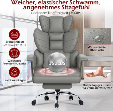 Офісний крісло NaspaLuro з підставкою для ніг, ергономічне, з підтримкою попереку, з високою спинкою, для дому та офісу, сірий, 77x66x134 см